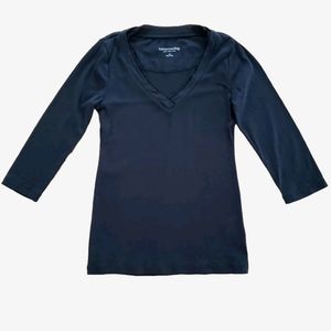 Soft Surroundings Top Black V Neck 3/4 Sleeve Tee Classic Stretch Size XS
